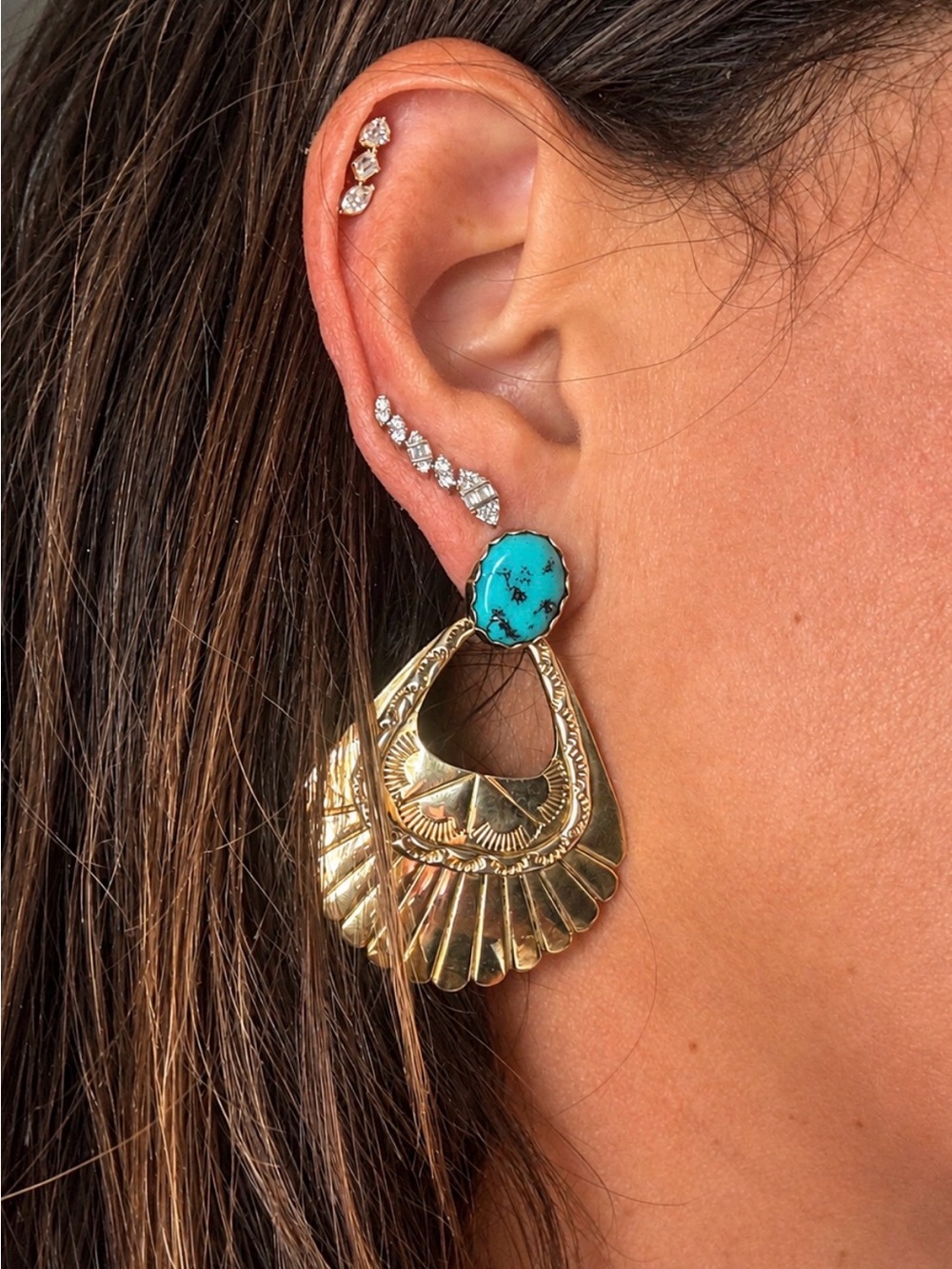 Vintage Turquoise and Gold Vermeil Statement Drop Earrings - Women Jewelry